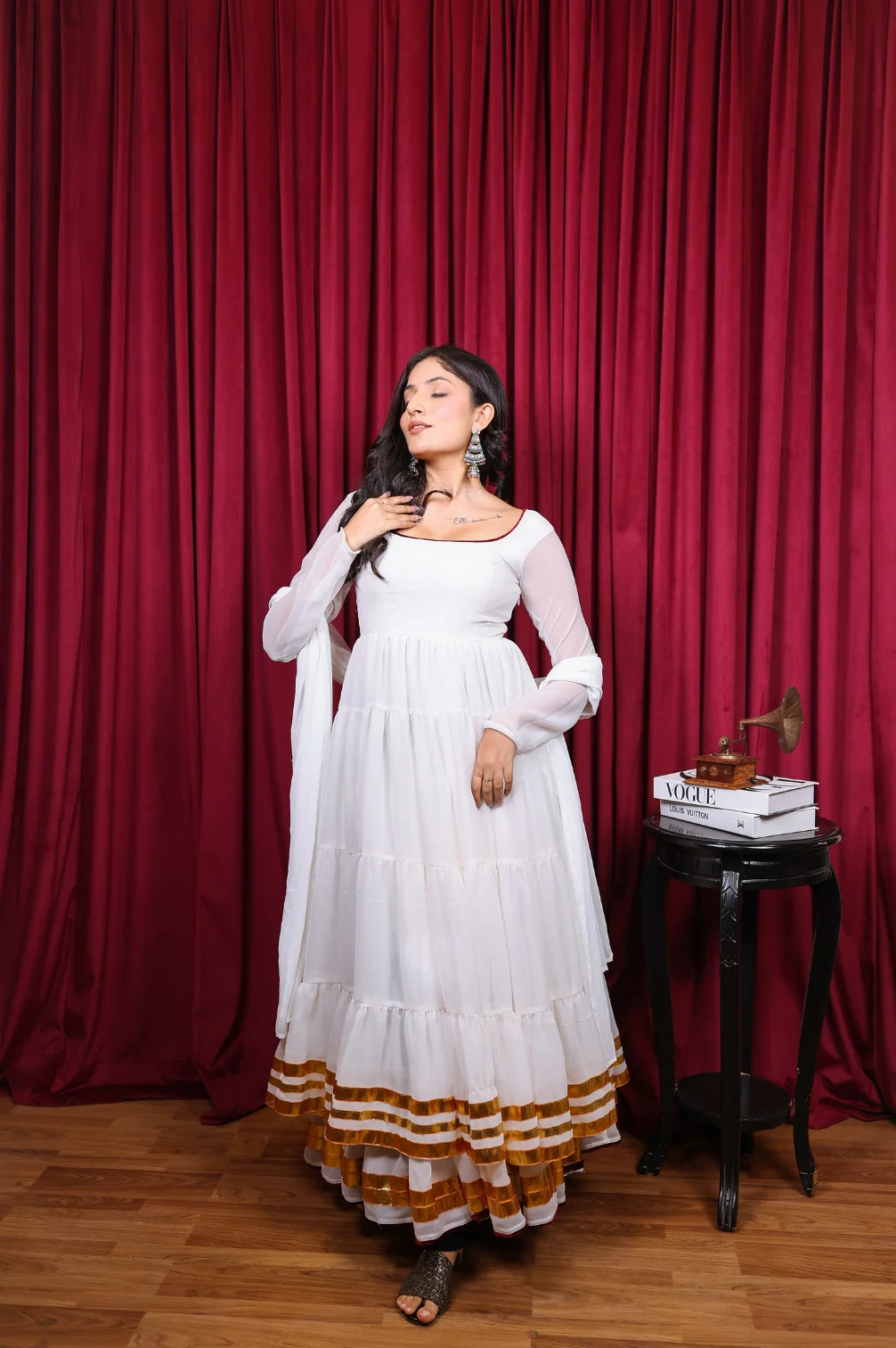 White Anarkali Dress With Dupatta