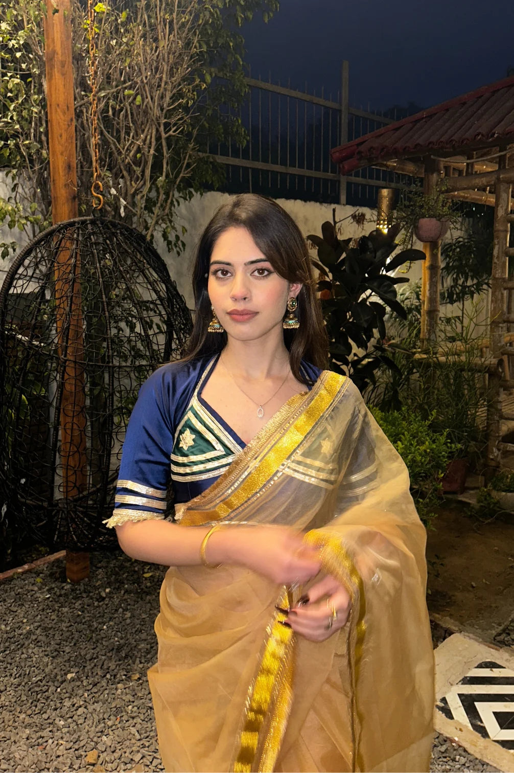 Pure Organza Golden Saree With Complete Lace Work