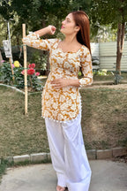 Flower Print Kurta With Corset Back
