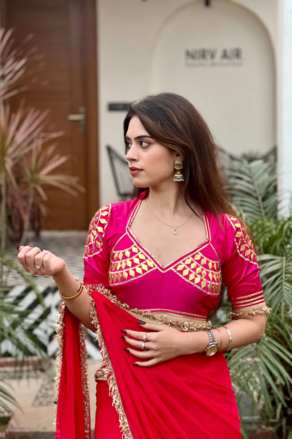 Rajasthani Aangi Blouse With Gotta Patti Work (Pink)