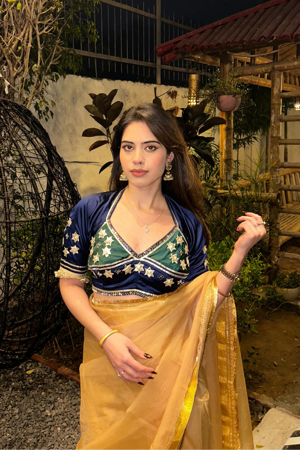 Rajasthani Aangi Blouse With Gotta Patti And Mirror Work (Green And Blue)