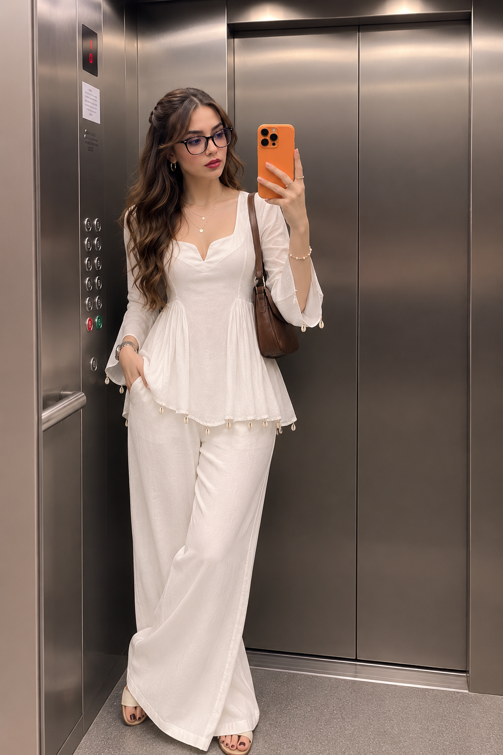White Sweetheart Neck Bell Sleeve Peplum Top