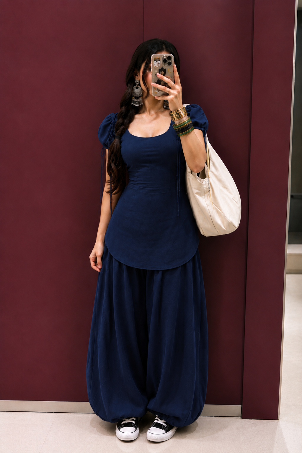 Two Piece Detachable Puff Sleeve Kurti with Corset Back Detail with Balloon Pant