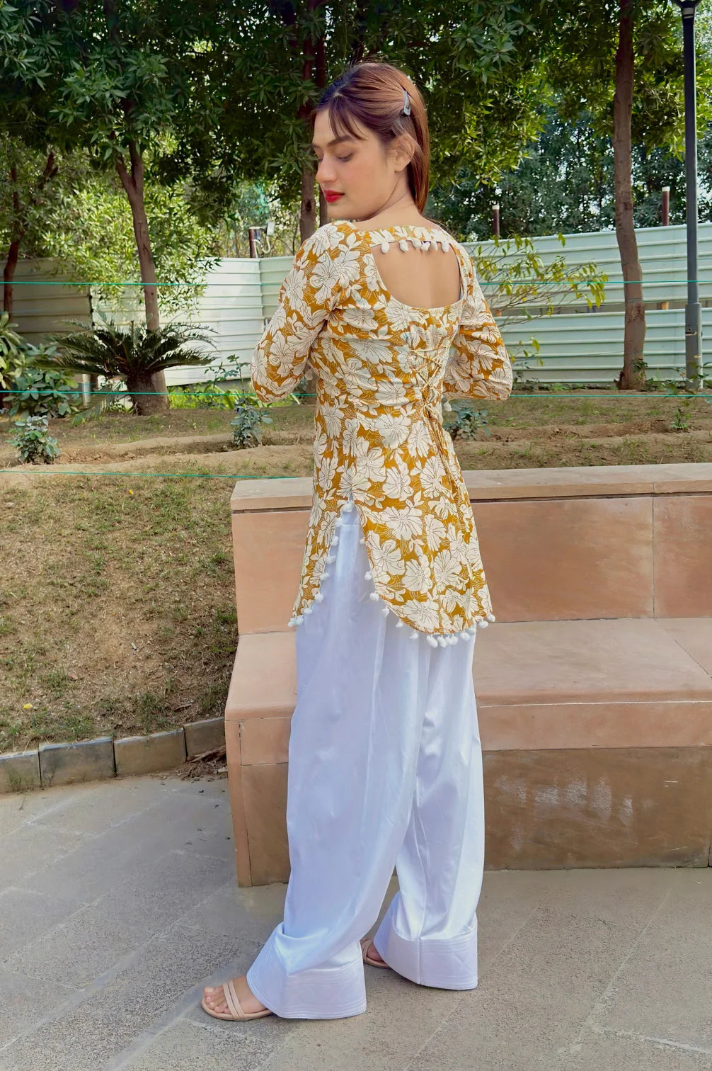 Flower Print Kurta With Corset Back