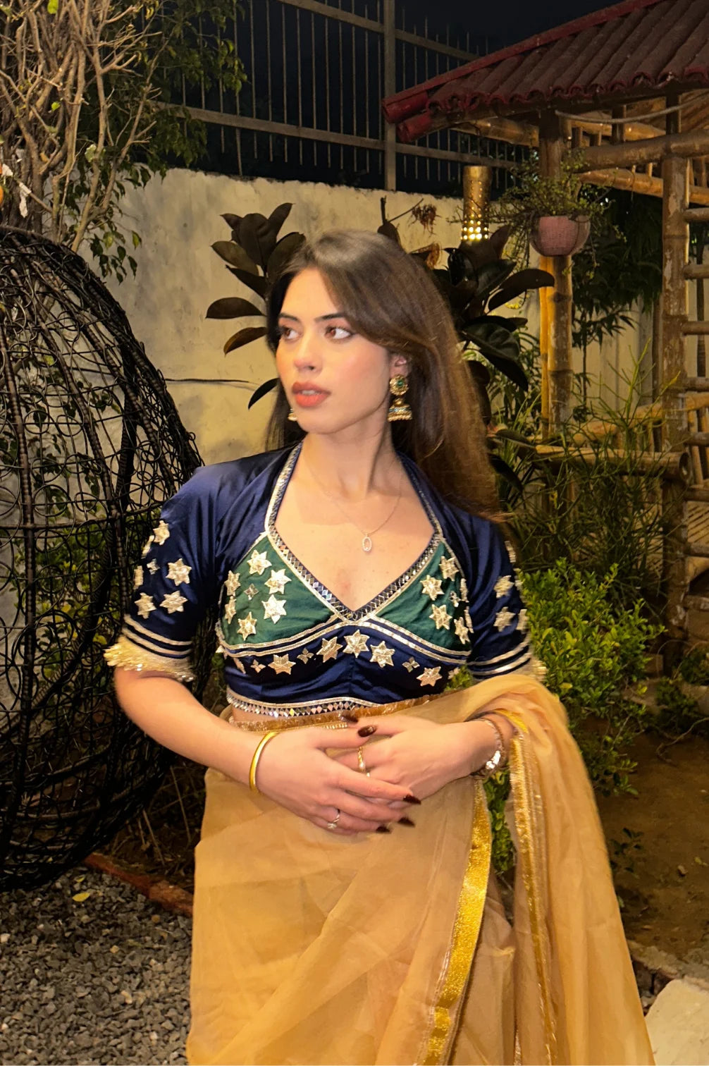 Rajasthani Aangi Blouse With Gotta Patti And Mirror Work (Green And Blue)