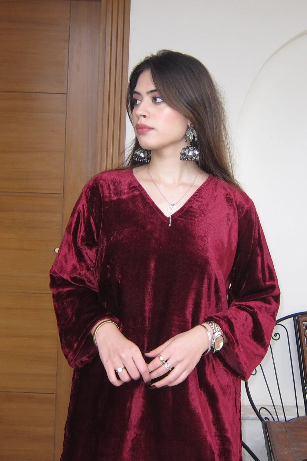 Maroon Velvet For Farsi Salwar Set