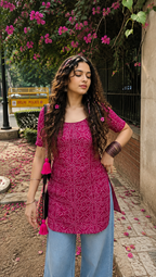 Bandhani Print Short-Sleeve Kurti