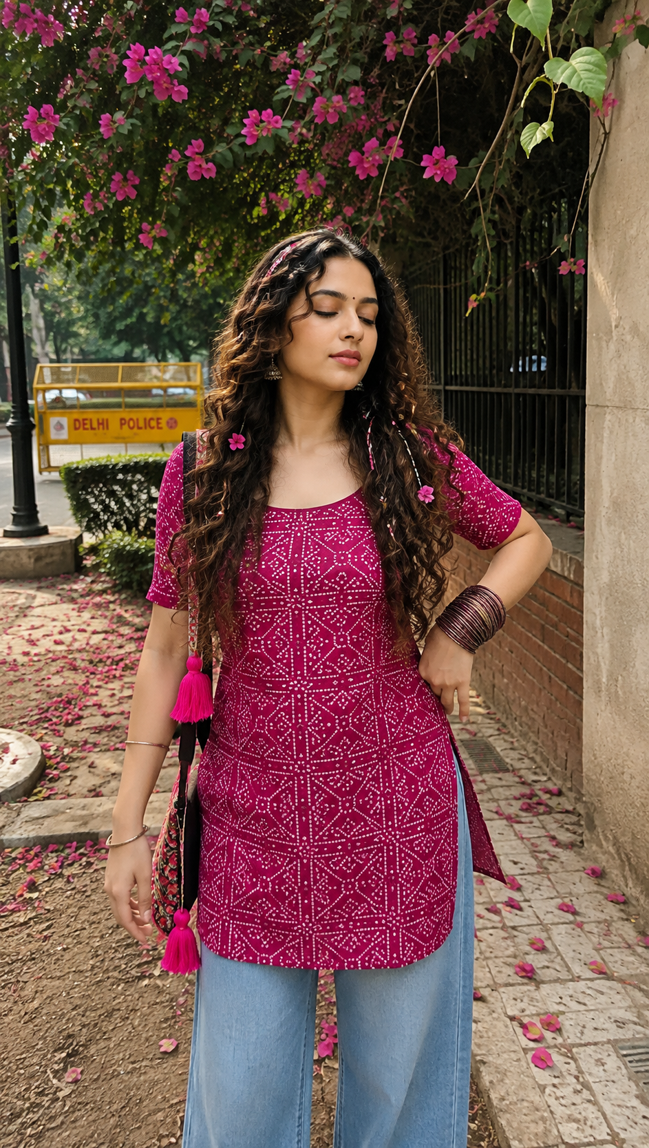 Bandhani Print Short-Sleeve Kurti
