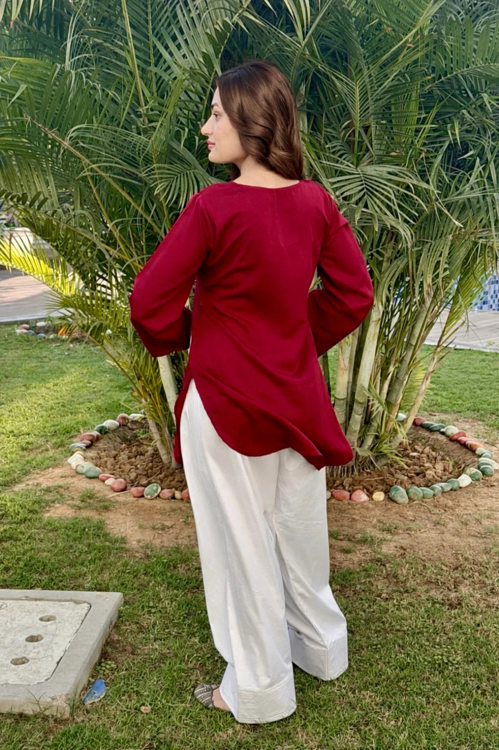 Maroon Rayon Kurta With White Cotton Farshi Salwar