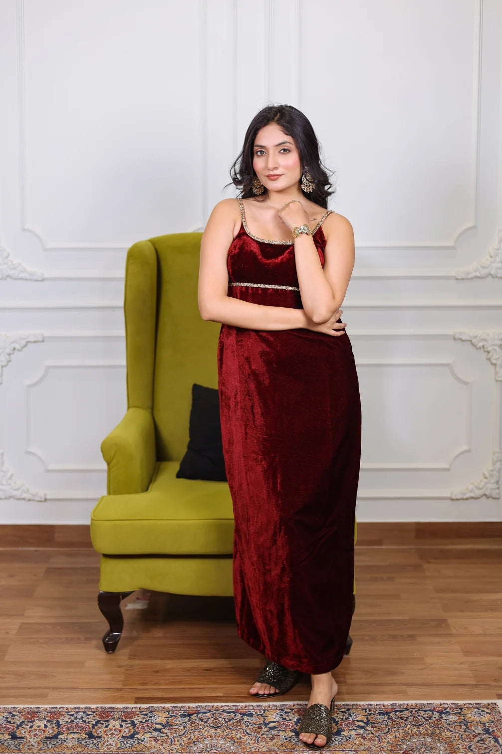 Maroon Ice Velvet Maxi Dress