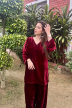 Maroon Velvet For Farsi Salwar Set