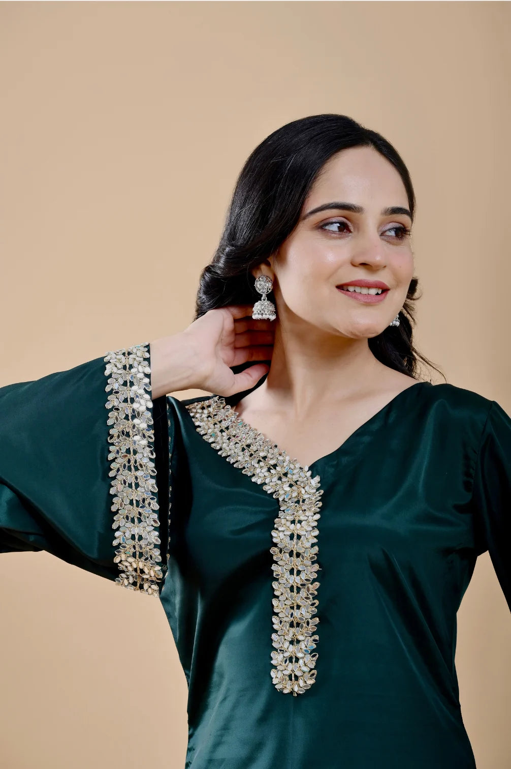 Kurta With Farsi Salwar With Leaf Pattern Lace