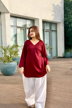 Maroon Rayon Kurta With White Cotton Farshi Salwar