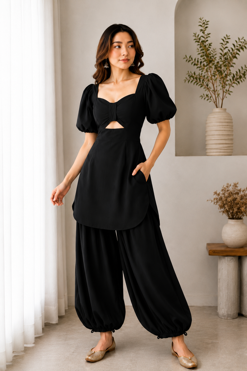 Twist Front Kurta with Balloon Pant