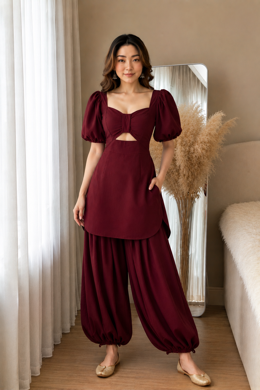 Twist Front Kurta with Balloon Pant
