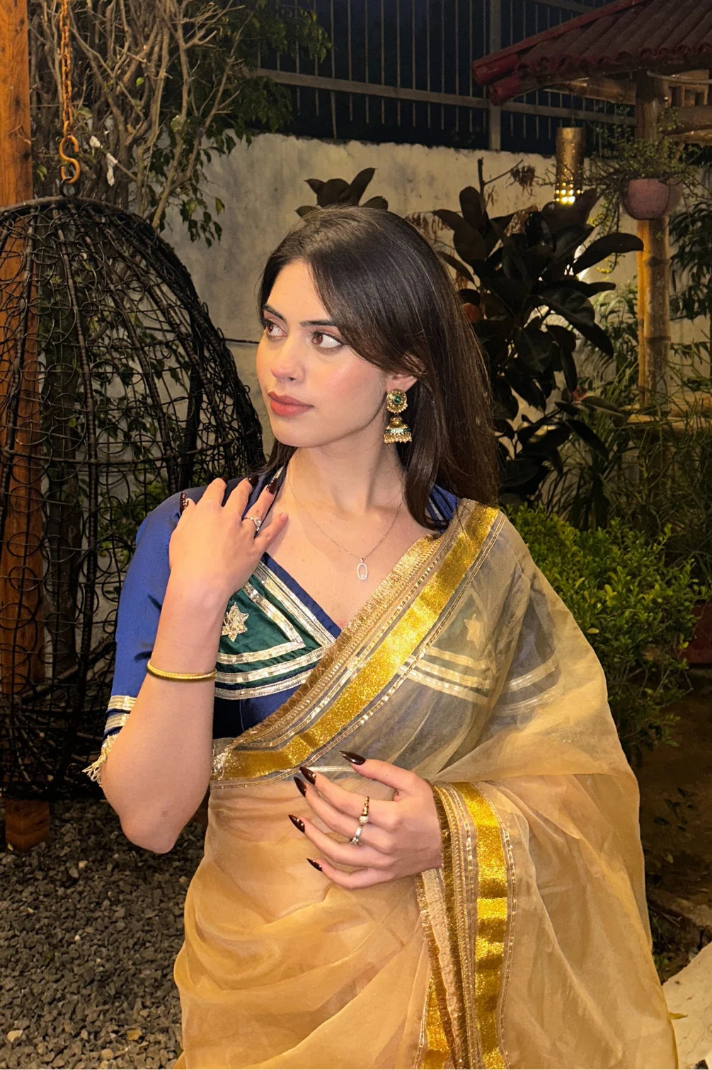 Pure Organza Golden Saree With Complete Lace Work