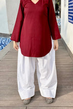Maroon Rayon Kurta With White Cotton Farshi Salwar