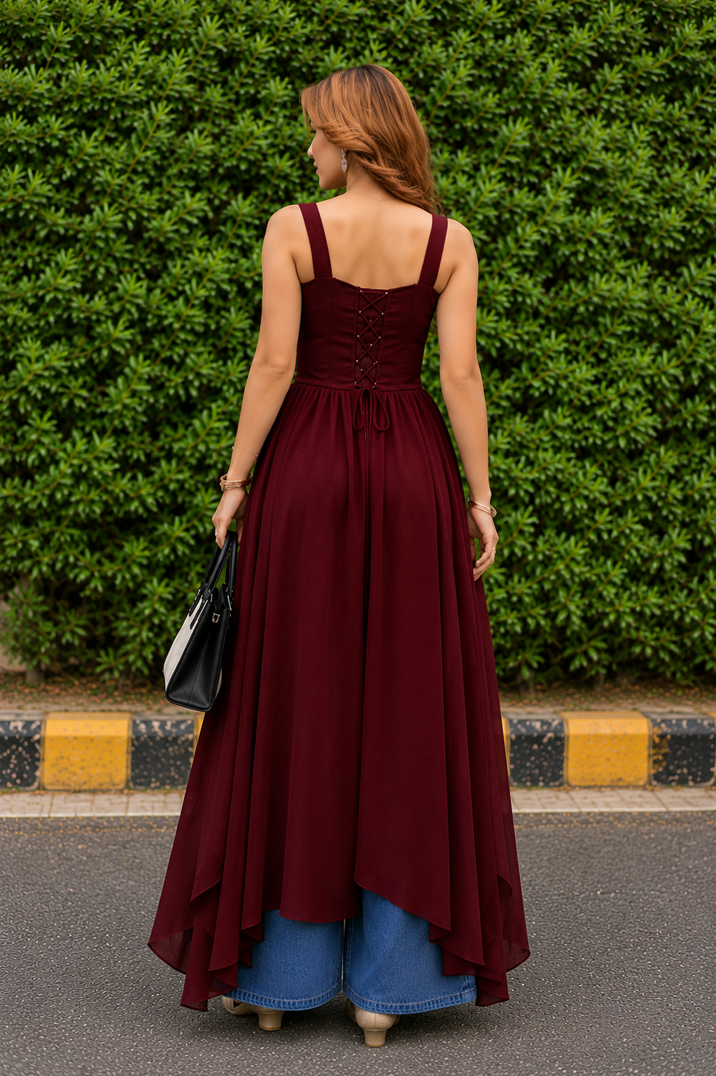 Trending Solid Lace-Up Corset Overlay Kurti with corset back and front