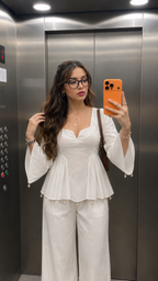 White Sweetheart Neck Bell Sleeve Peplum Top