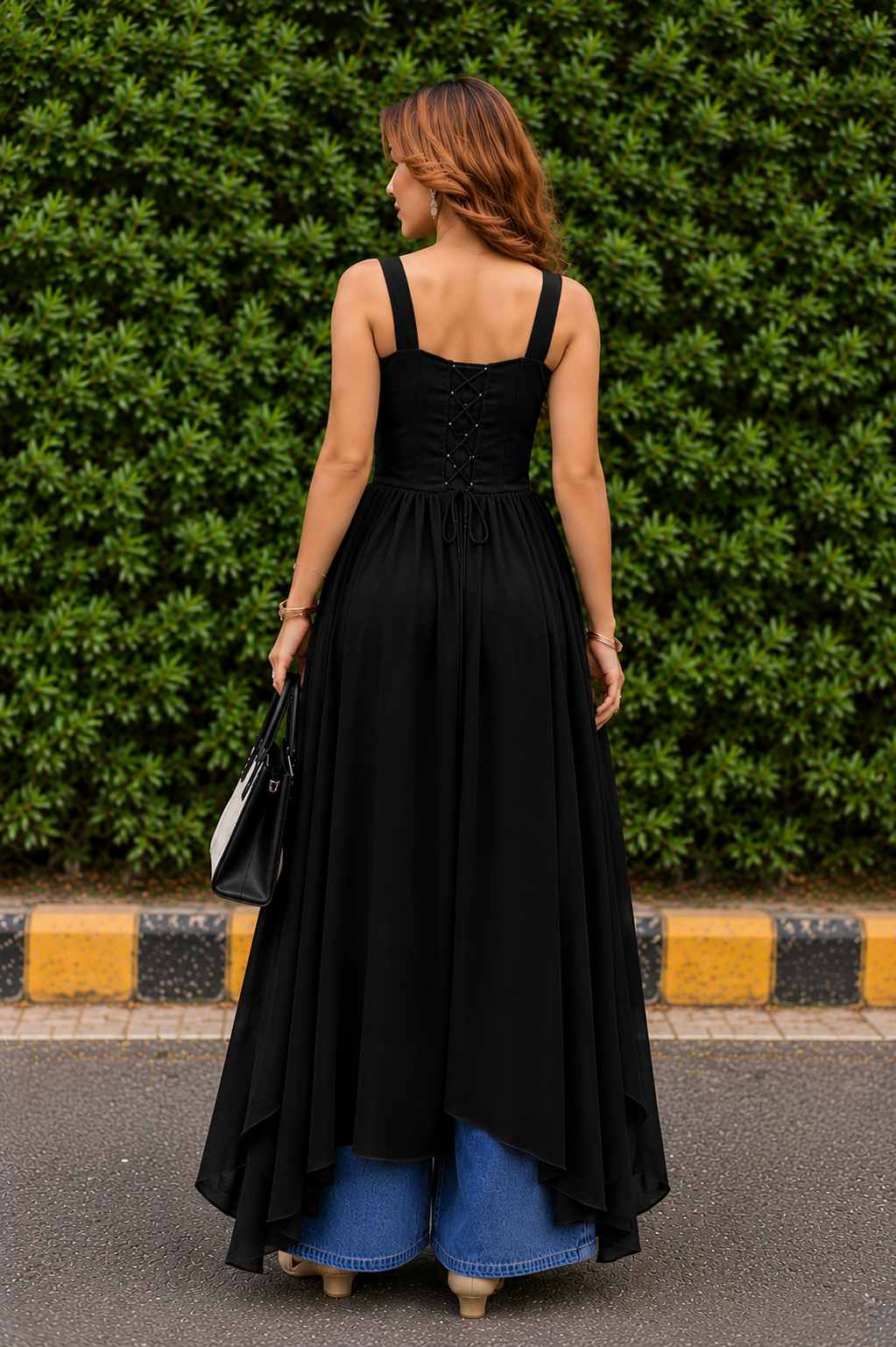 Trending Solid Lace-Up Corset Overlay Kurti with corset back and front