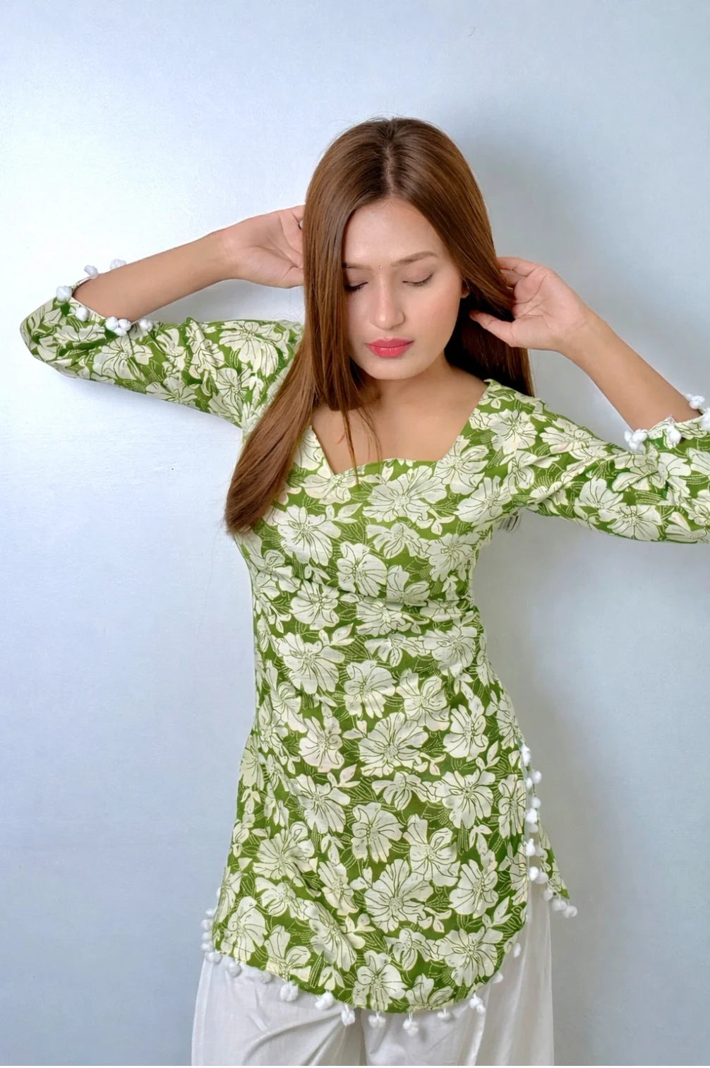 Flower Print Kurta With Corset Back