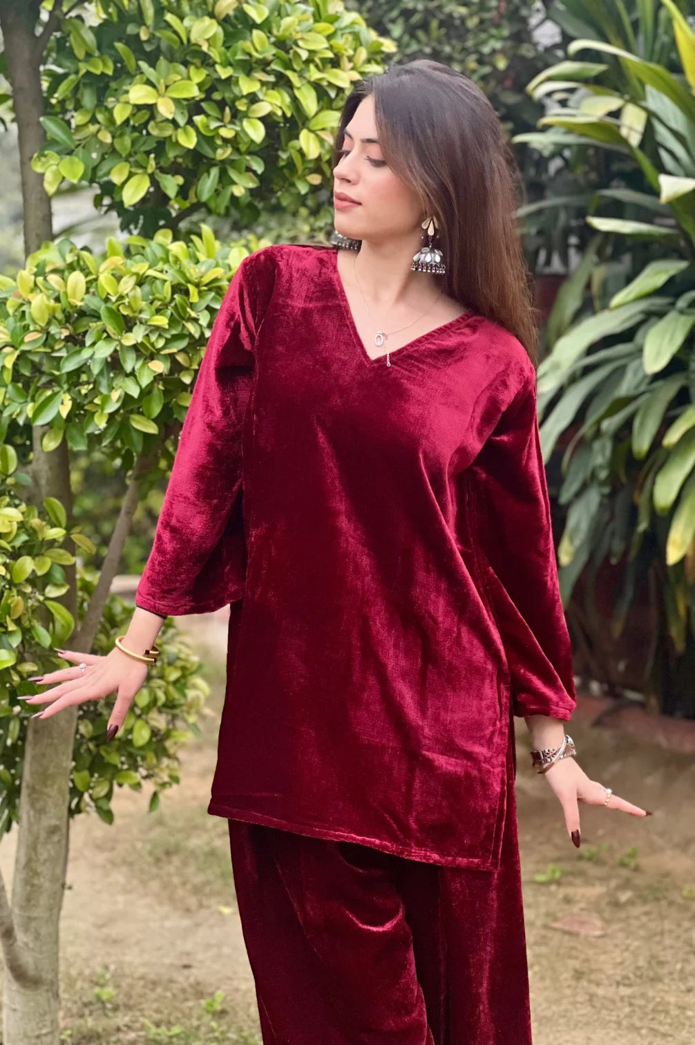 Maroon Velvet For Farsi Salwar Set