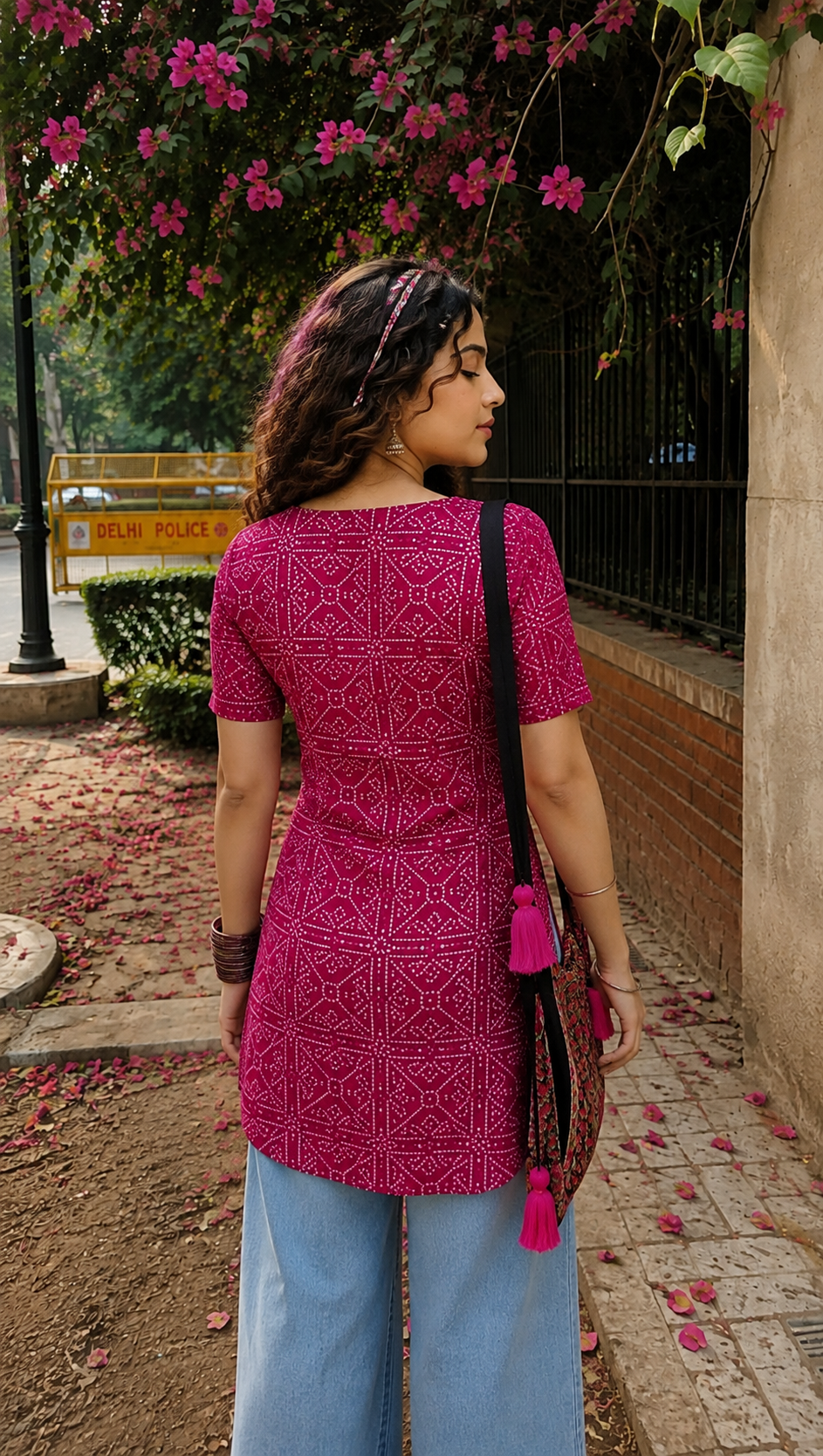 Bandhani Print Short-Sleeve Kurti