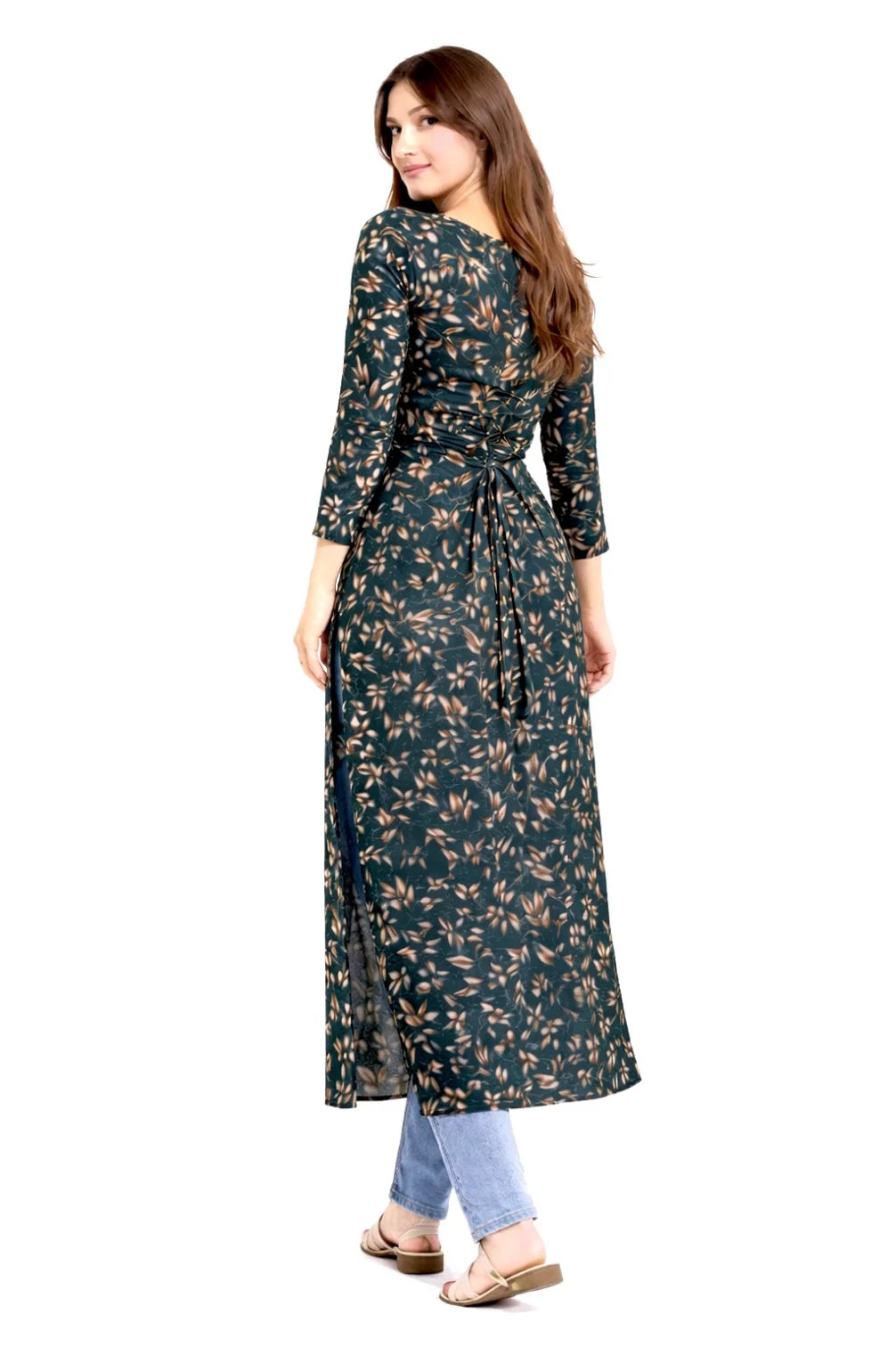 Long Kurta Wide Neck With Slight Sweetheart Cut Green
