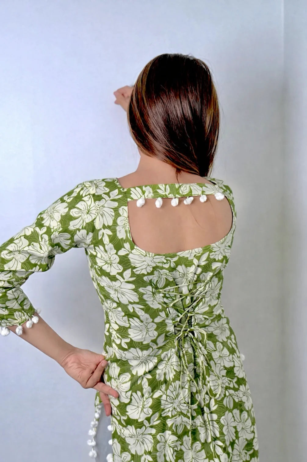 Flower Print Kurta With Corset Back