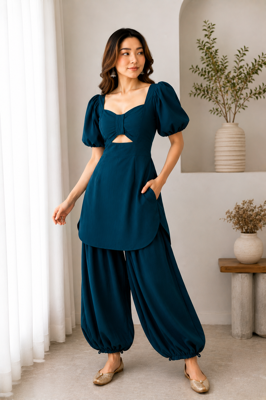 Twist Front Kurta with Balloon Pant