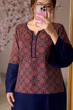 Pure Cotton Ajrakh (Hand Block)Print Navy Blue Kurta With Farshi Salwar