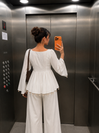White Sweetheart Neck Bell Sleeve Peplum Top