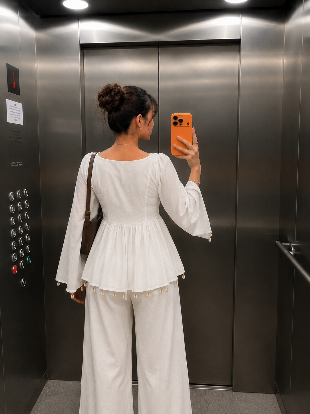 White Sweetheart Neck Bell Sleeve Peplum Top