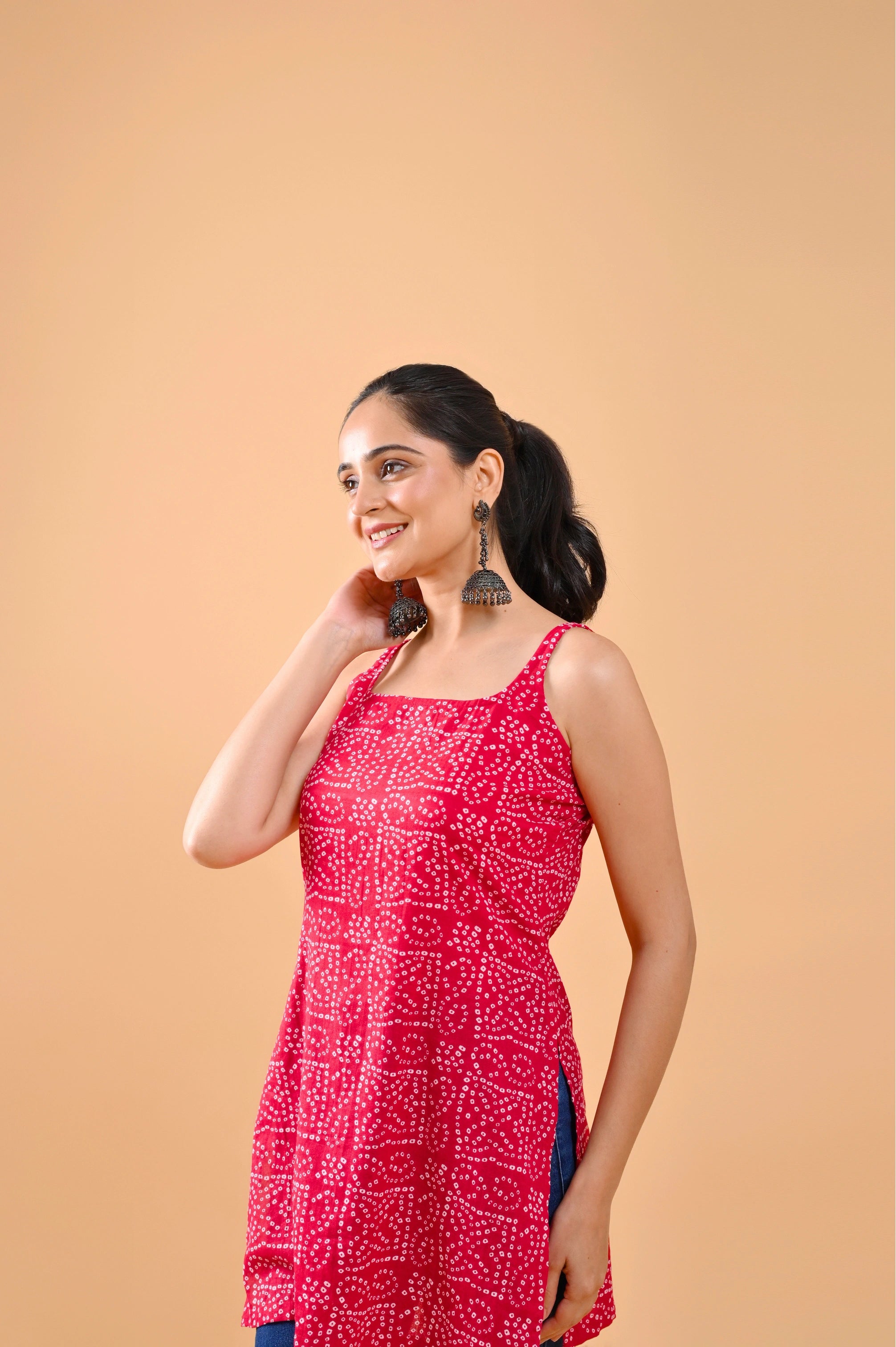Bandhani Print Sleevless Kurti