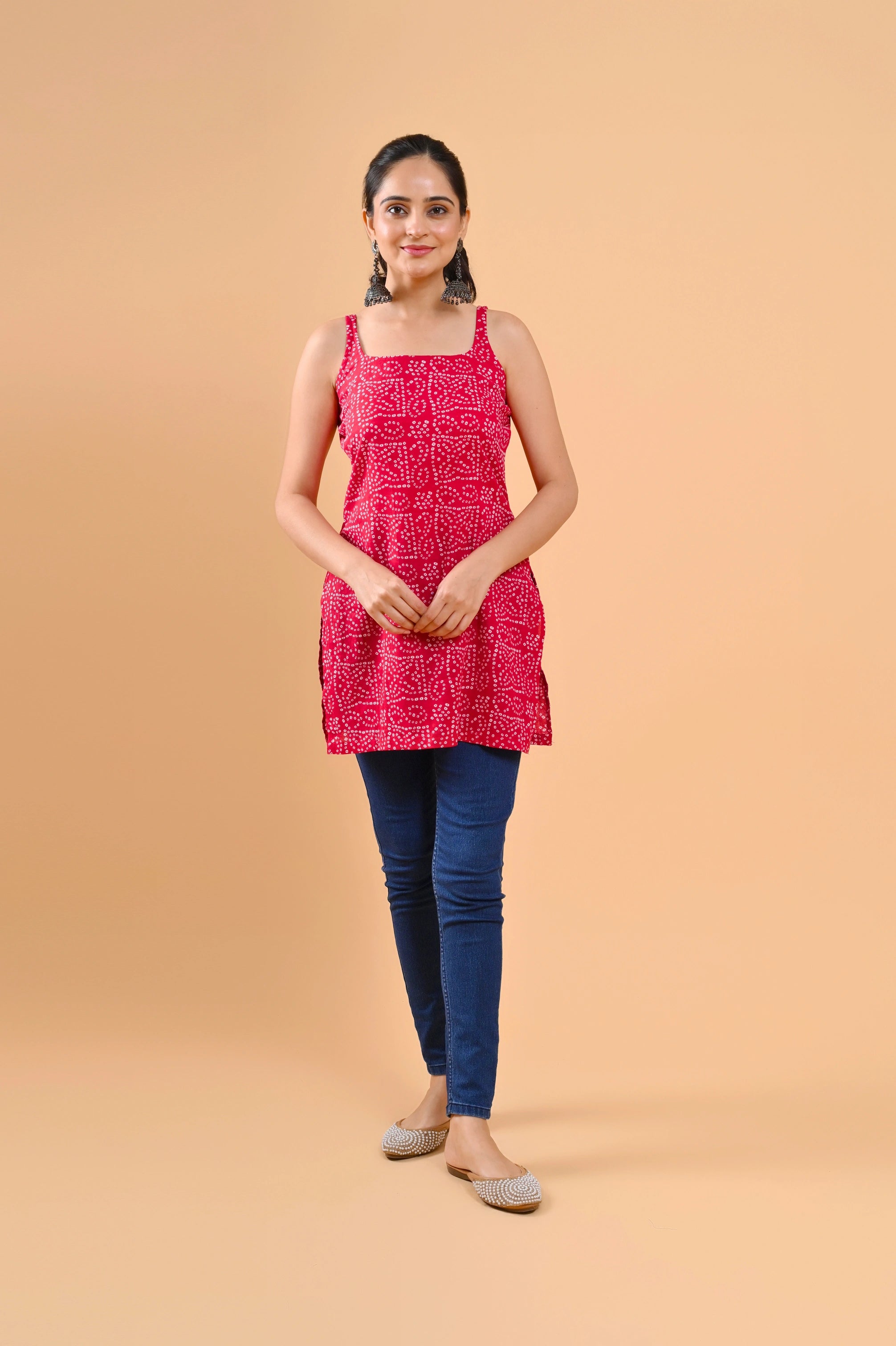 Bandhani Print Sleevless Kurti