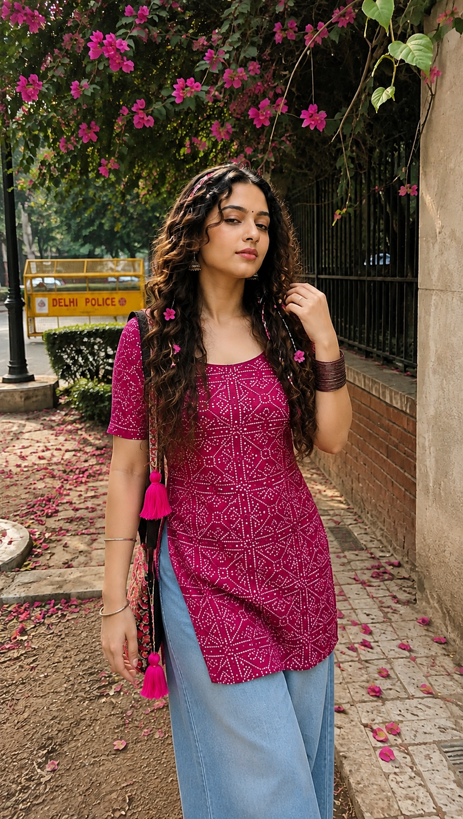 Bandhani Print Short-Sleeve Kurti
