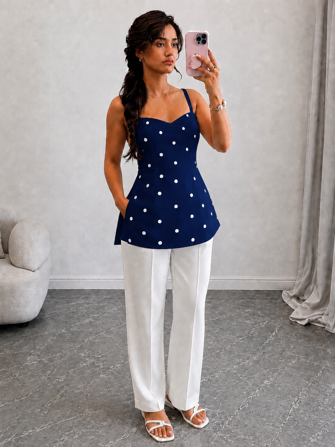 Polka dot Sleevless kurti