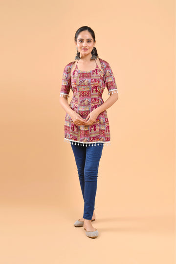 Coat Design Kurti Wine Pink