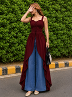 Trending Solid Lace-Up Corset Overlay Kurti with corset back and front