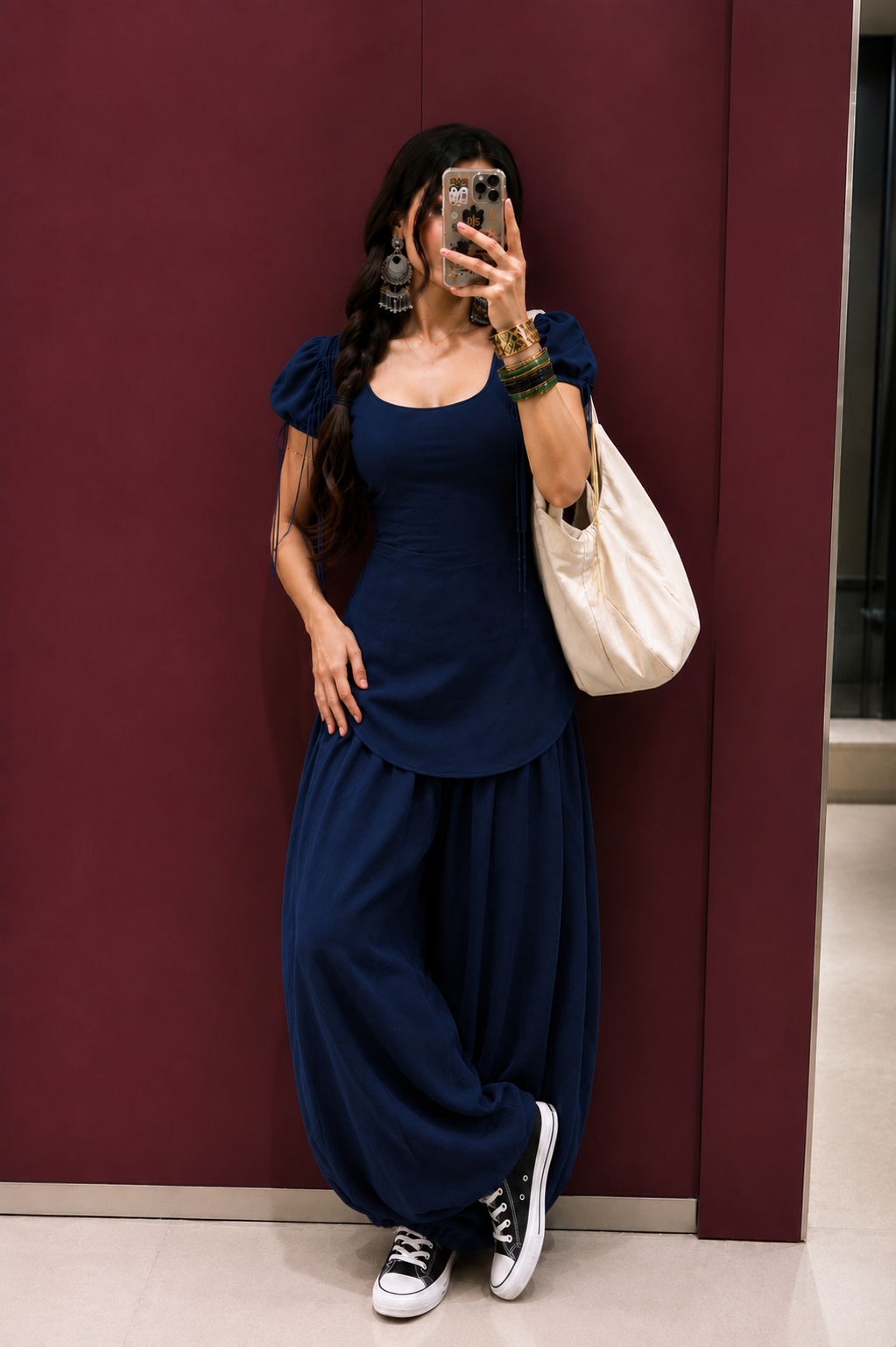 Two Piece Detachable Puff Sleeve Kurti with Corset Back Detail with Balloon Pant
