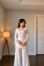 HOS Red Heart Print kurti with corset back and lace work