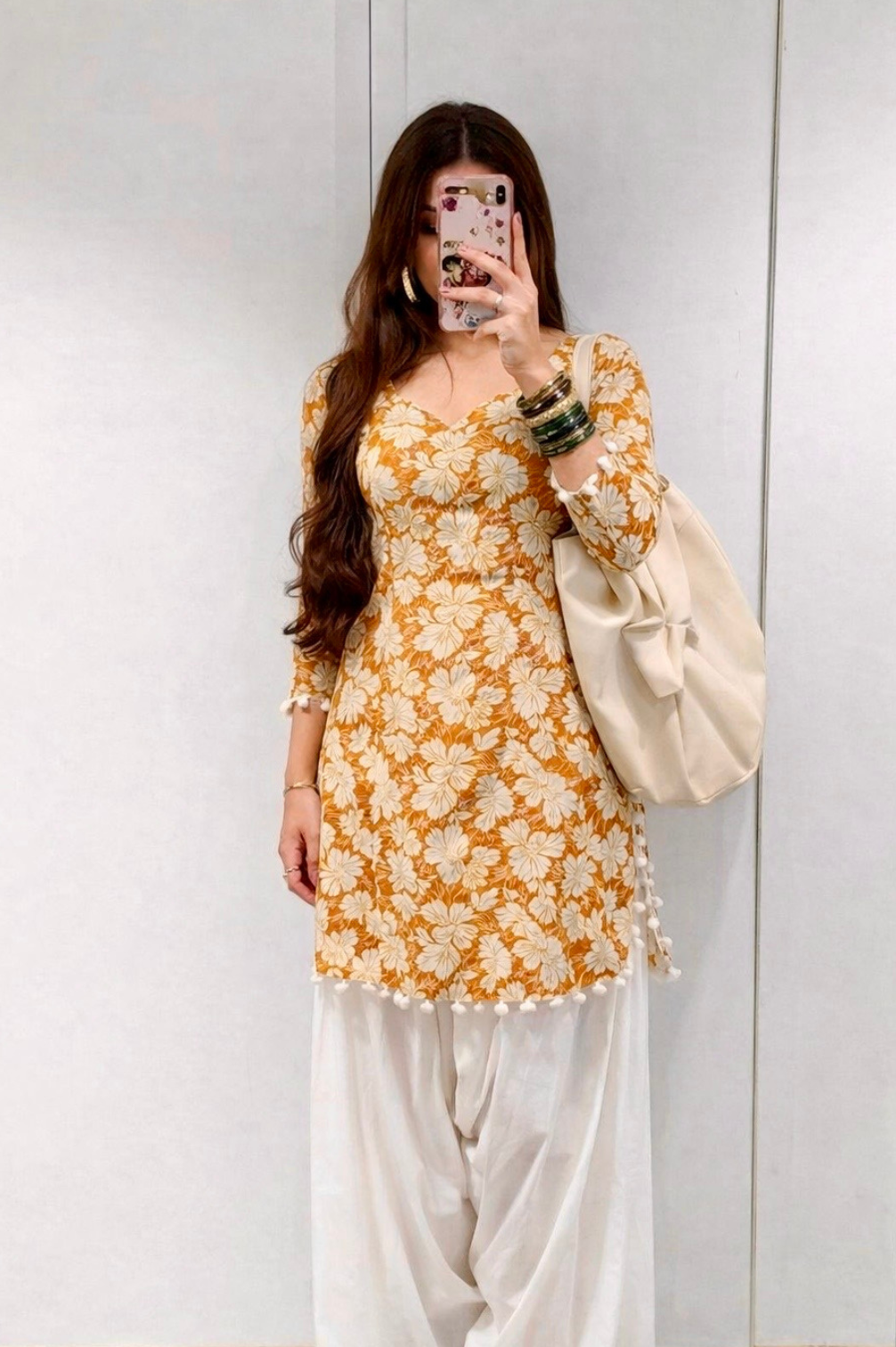 Flower Print Kurta With Corset Back