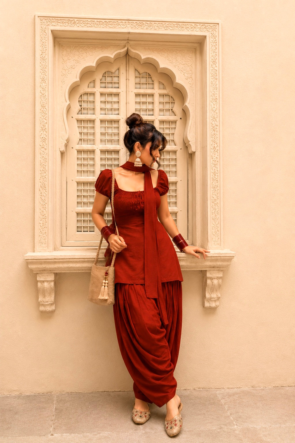 Laila Puff sleeves Kurti ,Farshi Salwar and dupatta set