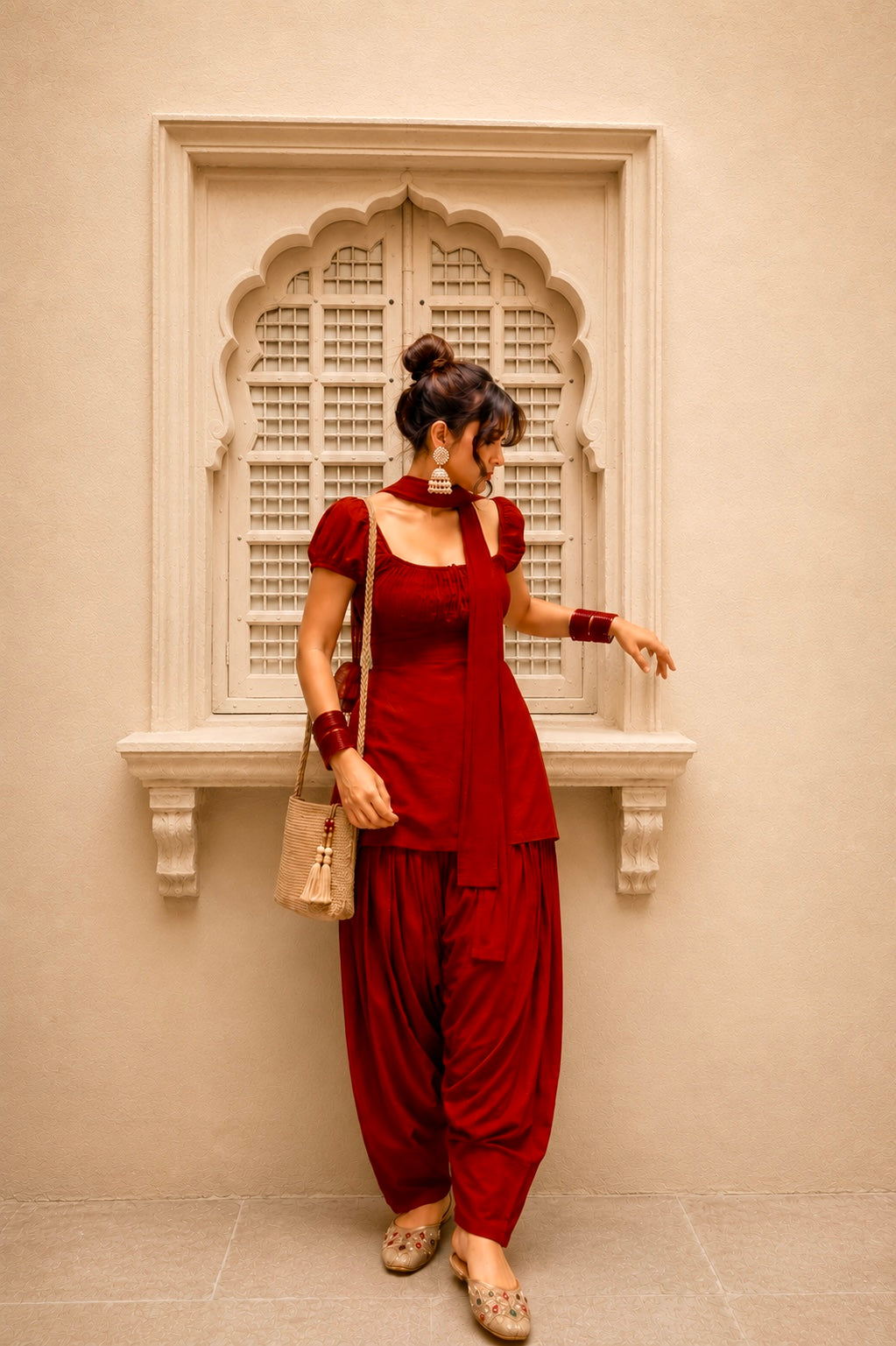 Laila Puff sleeves Kurti ,Farshi Salwar and dupatta set