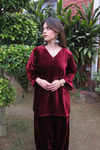 Maroon Velvet For Farsi Salwar Set