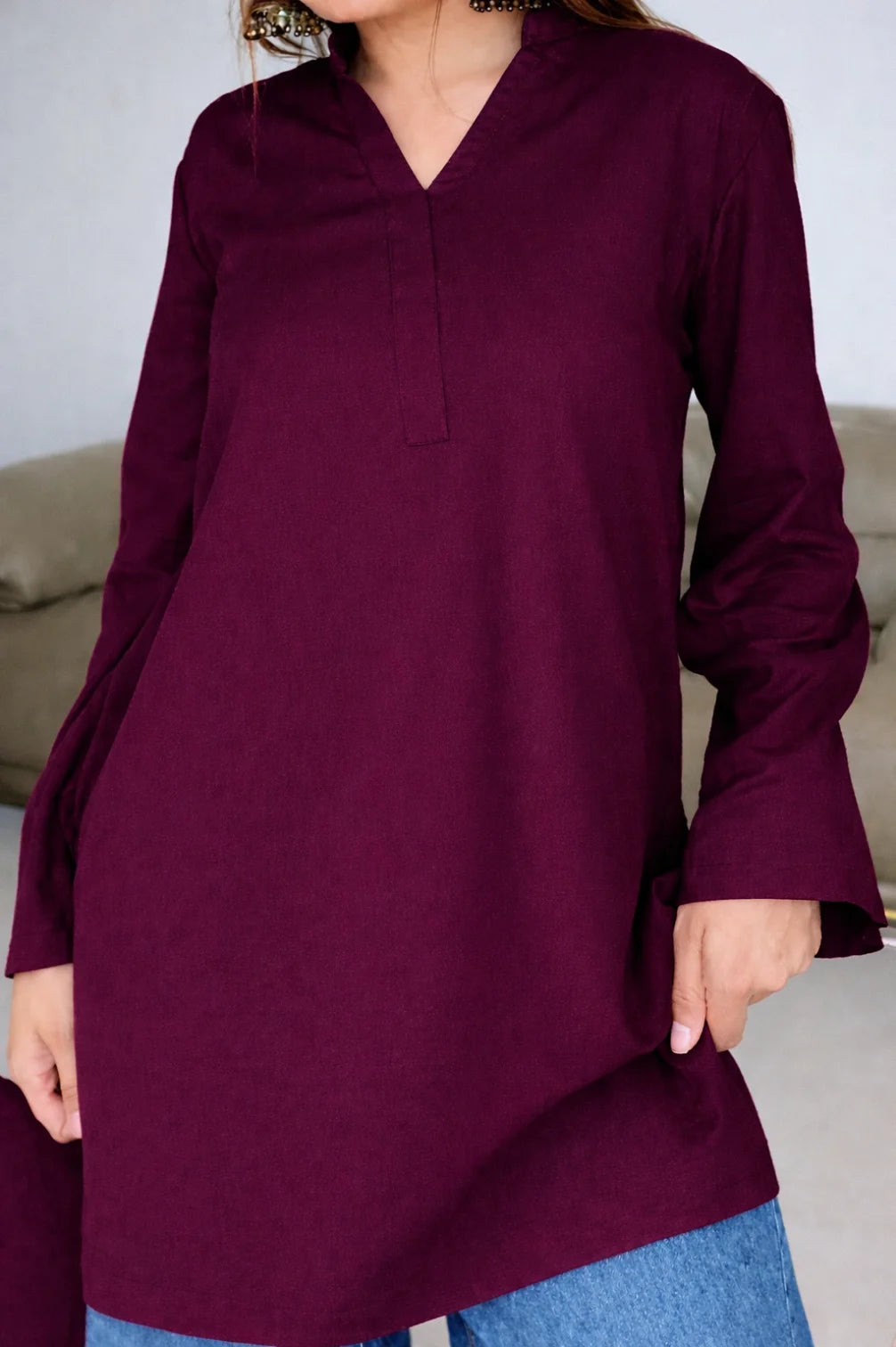 HOS Bell Sleeves Kurti with Collar Neck