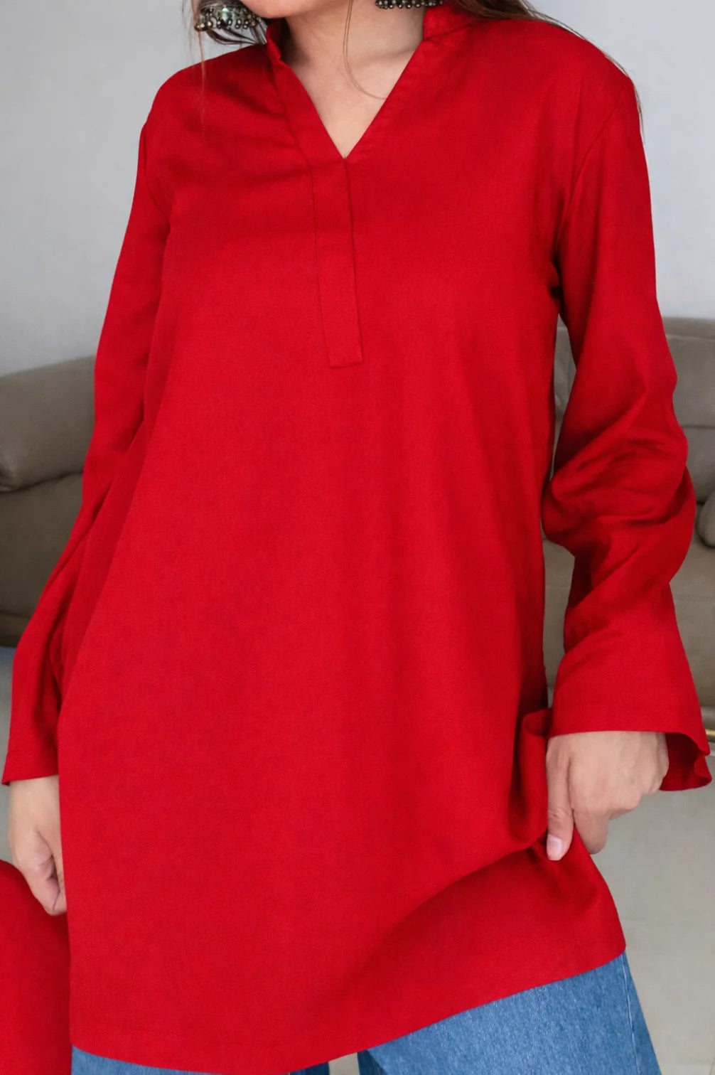 HOS Bell Sleeves Kurti with Collar Neck