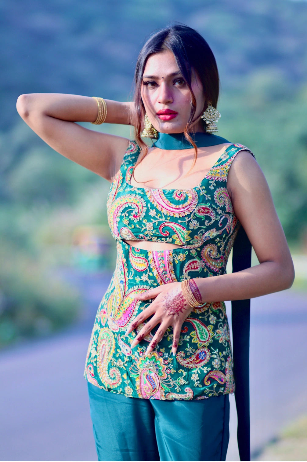 Short Kurta With Embroidery Sharara And Duppata Set