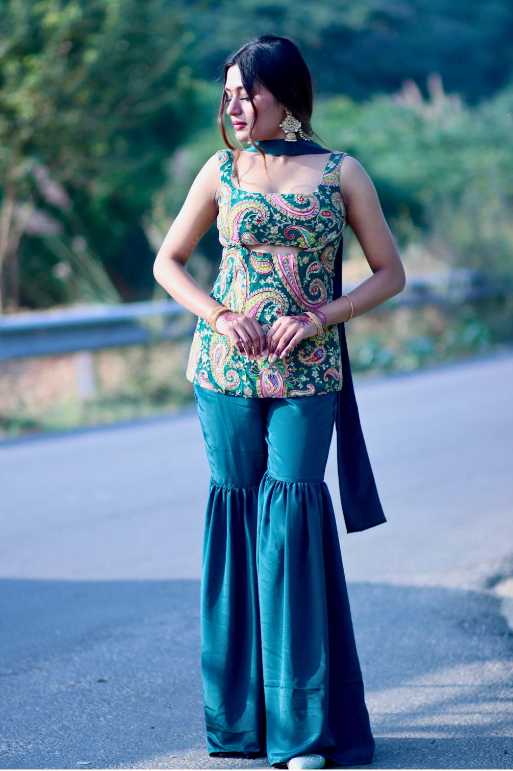 Short Kurta With Embroidery Sharara And Duppata Set