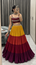 Tassel blouse with multicolour heavy flared Skirt